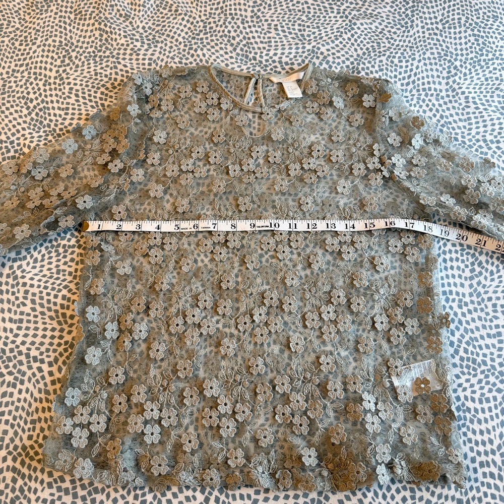 H&M | Sheer Floral Lace Sage Green Blouse - Picture 5 of 9